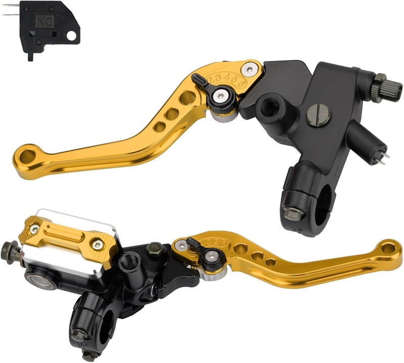 RIDLOG Universal CNC Motorcycle 7/8" 22mm Handlebar Brake Master Cylinder Clutch Lever, Dirt Bike Mini Bike Brake Lever, Brake and Clutch Lever Set Fit for Honda Kawasaki Suzuki Yamaha (Gold) - Image 1